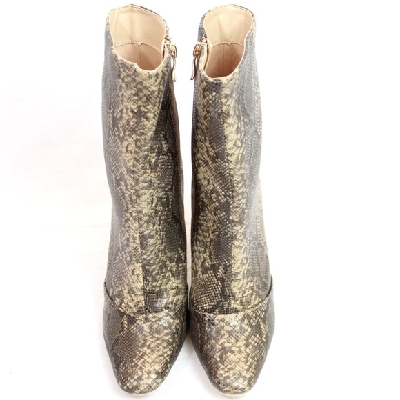 Beige Snake High Heel Dress Ankle Boot Bootie - Picture 3 of 4